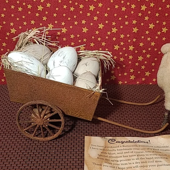 Primitive Sheep Pulling Cart Of Eggs